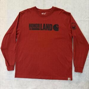 Carhartt Loose Fit Mens LARGE Orange Long Sleeve T Shirt "HONOR THE LAND"